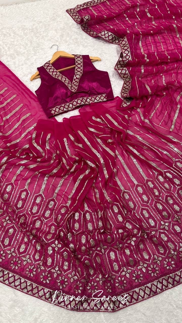 TAMIRA — Dark Pink Sequin Saree
