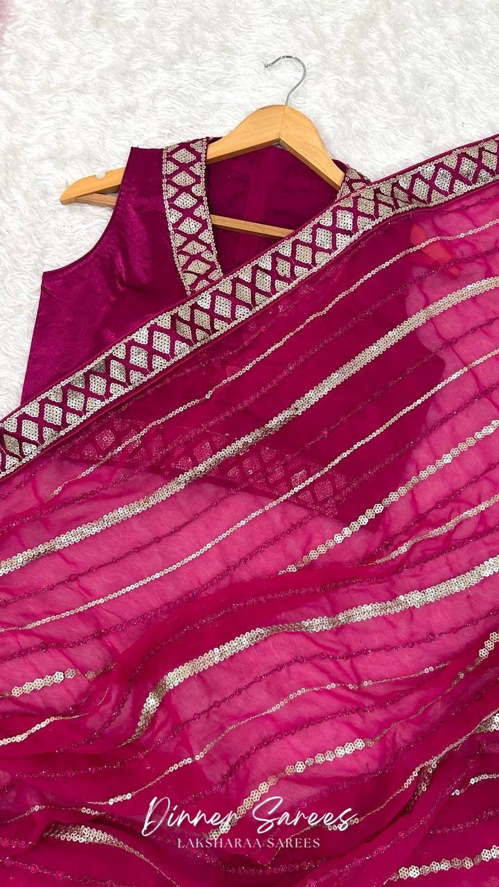 TAMIRA — Dark Pink Sequin Saree