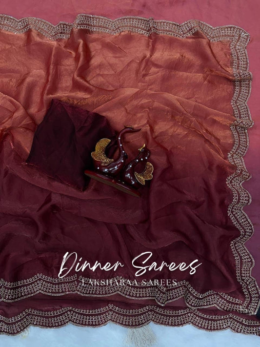 MONICA — Ombré Shimmer Saree with scallop stone border work