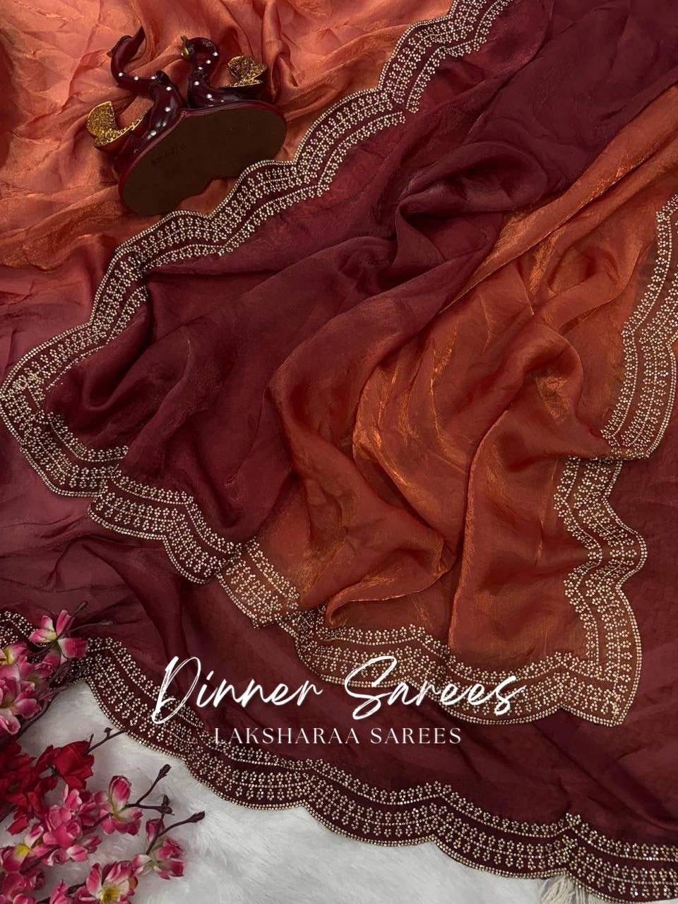MONICA — Ombré Shimmer Saree with scallop stone border work