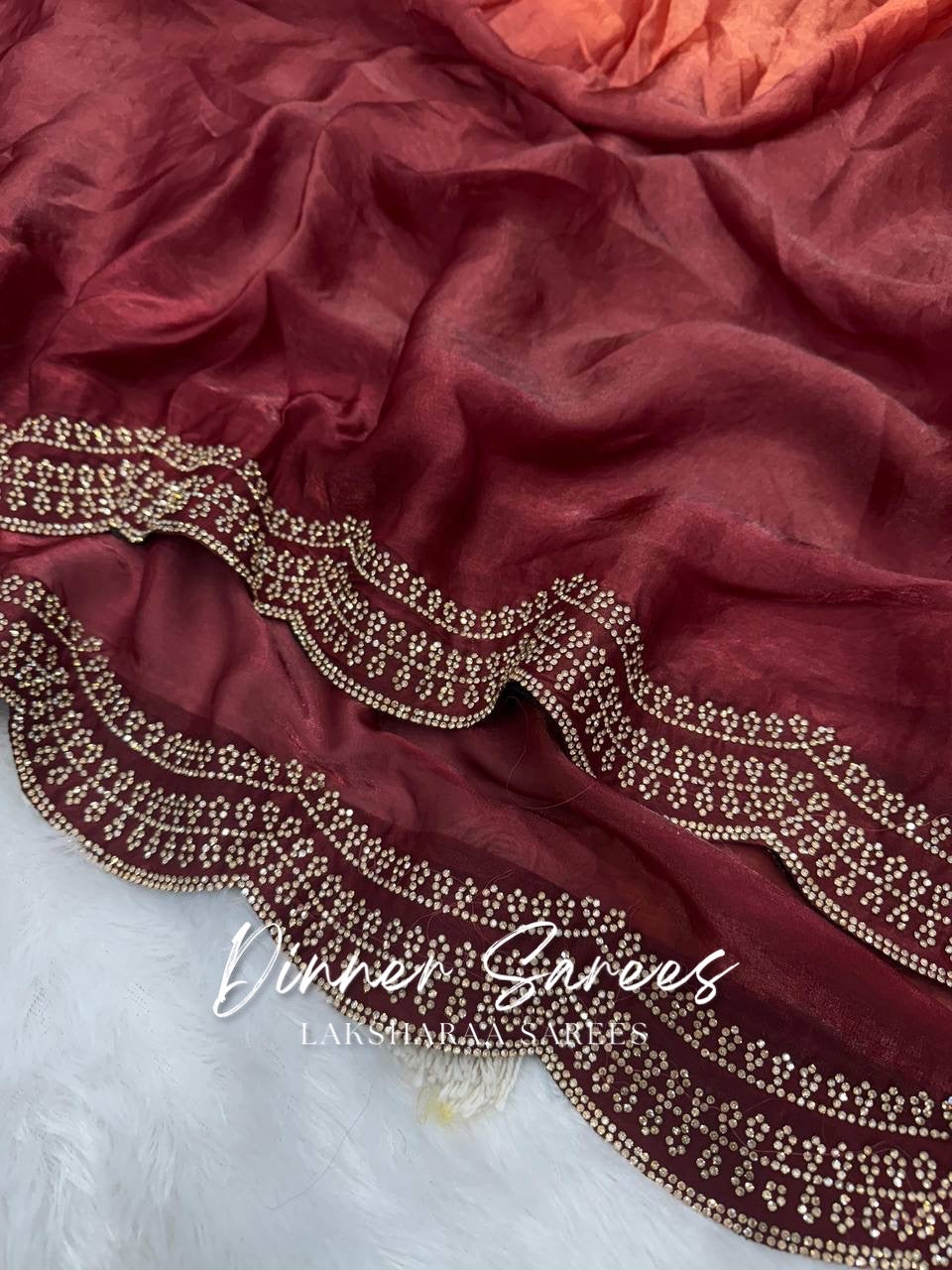 MONICA — Ombré Shimmer Saree with scallop stone border work