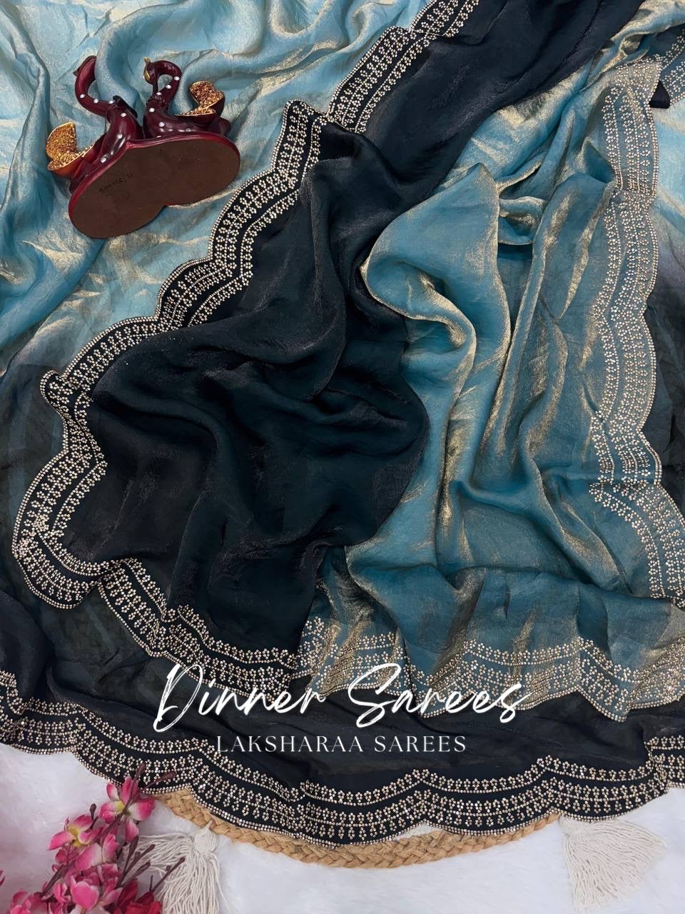 MONICA — Ombré Shimmer Saree with scallop stone border work