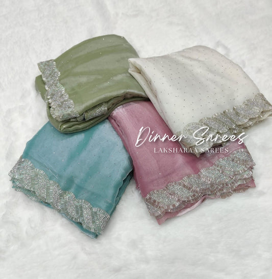 DREAMI - Luxe Shimmer Silk Saree with Silver Jarkan Border