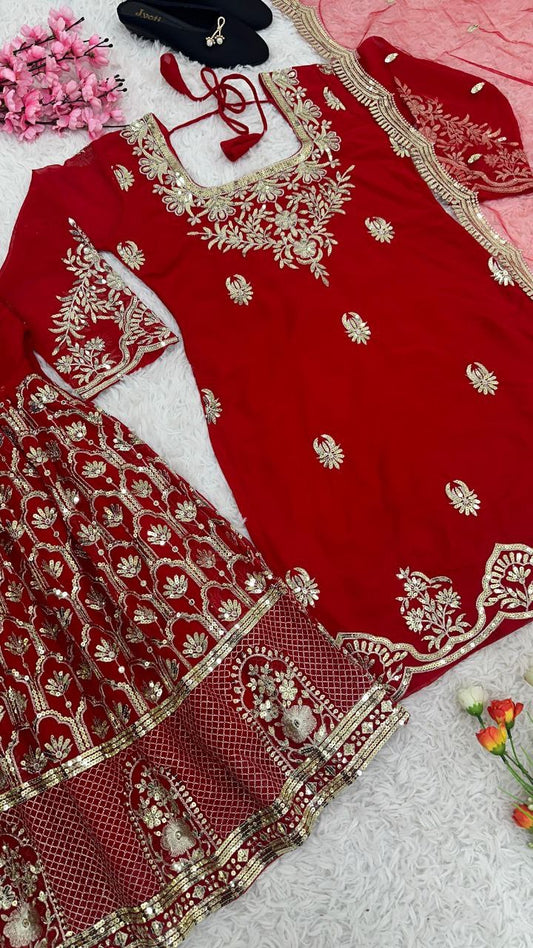 AISHIYA — Red x Gold Sharara Suit