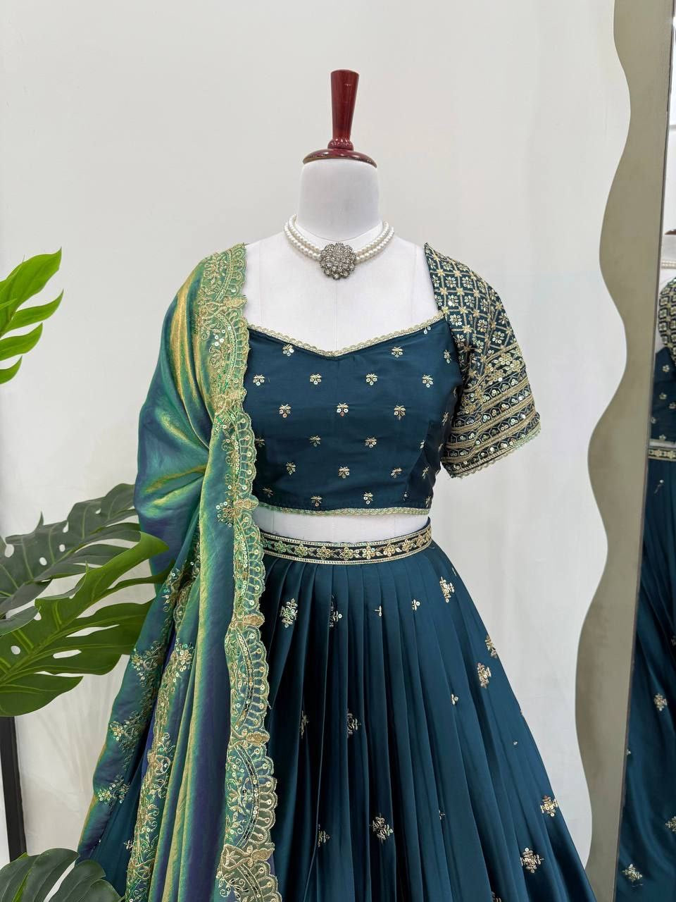 HAMARA — Green Satin Lehenga