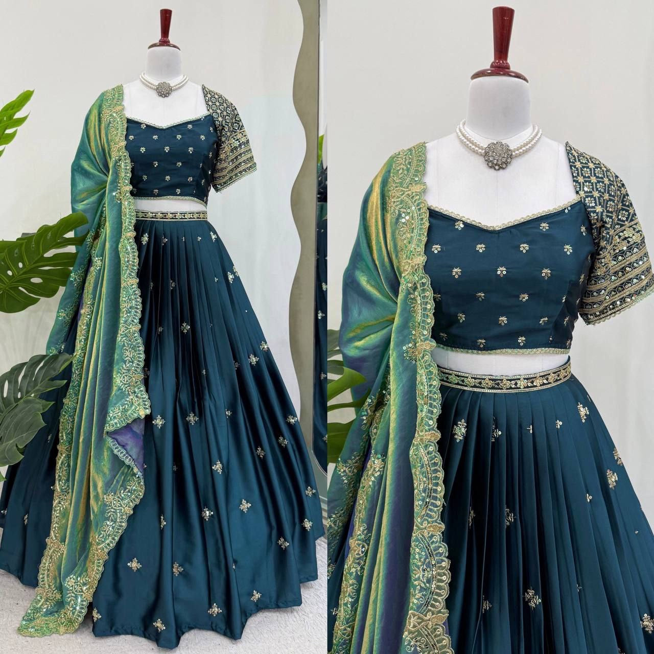 HAMARA — Green Satin Lehenga
