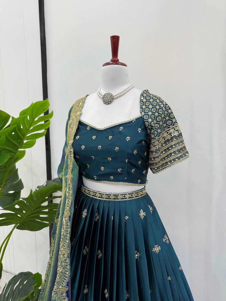 HAMARA — Green Satin Lehenga