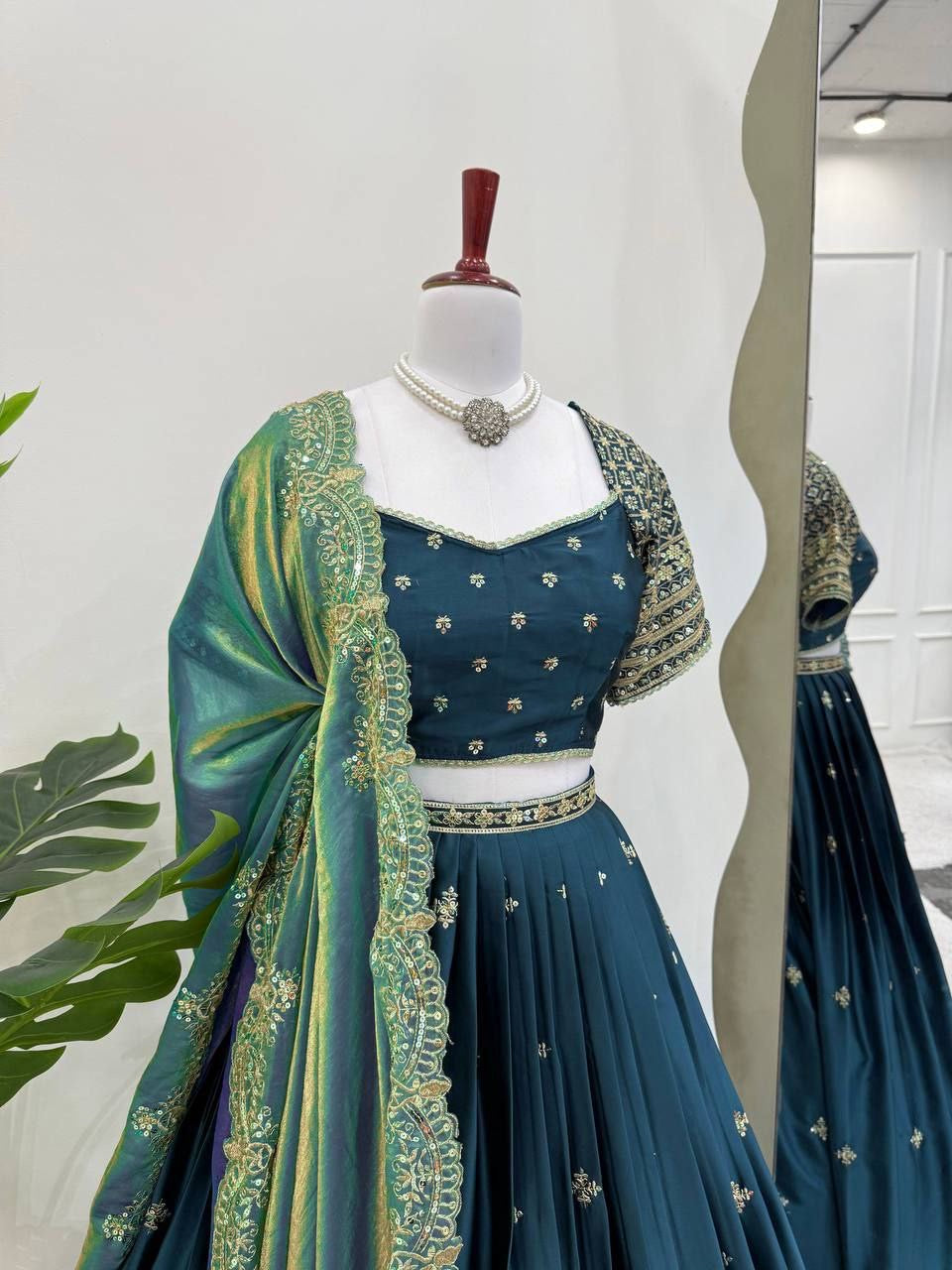 HAMARA — Green Satin Lehenga