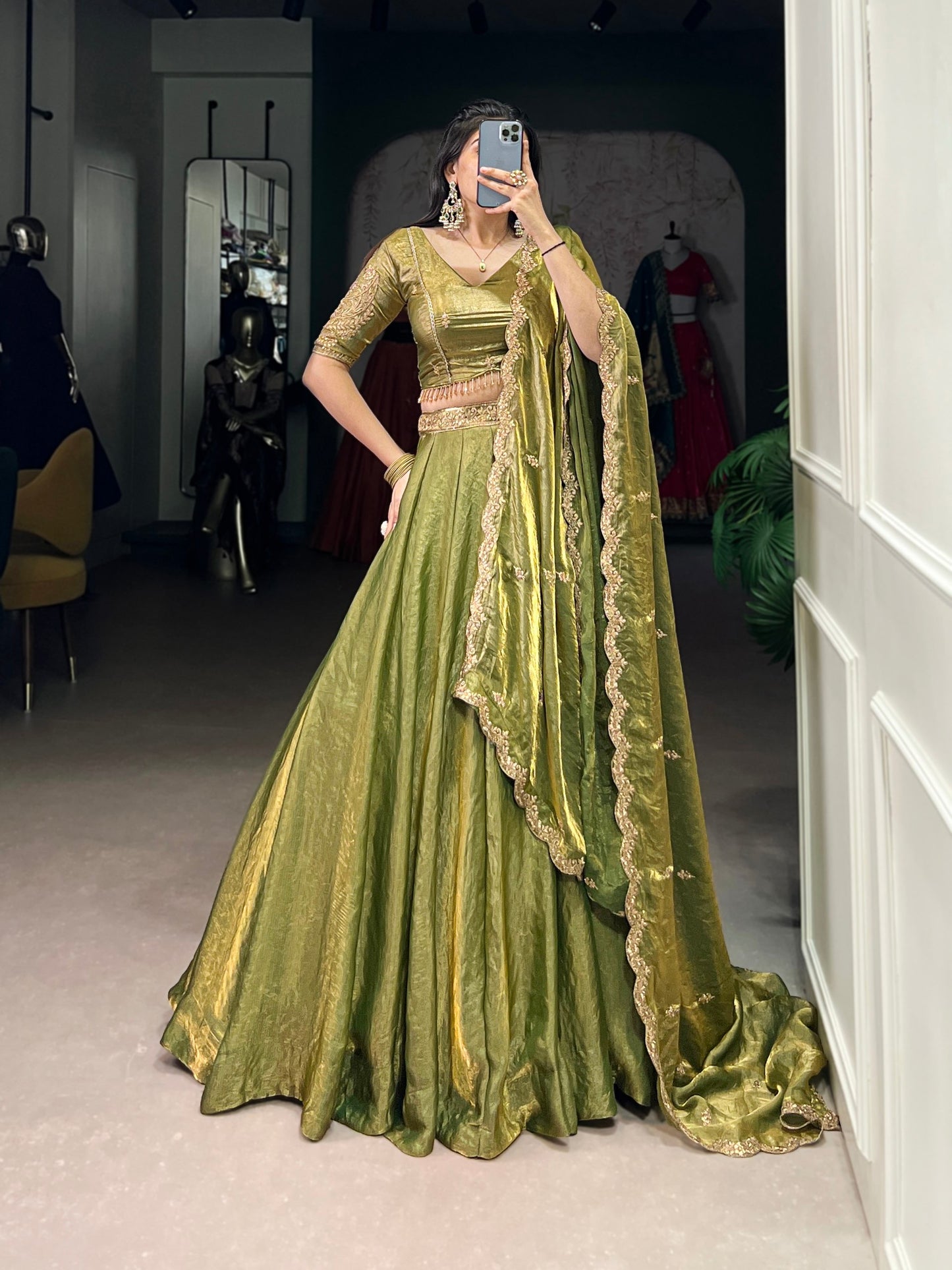 YASEMINE — Pastel Metallic Shimmer Lehenga