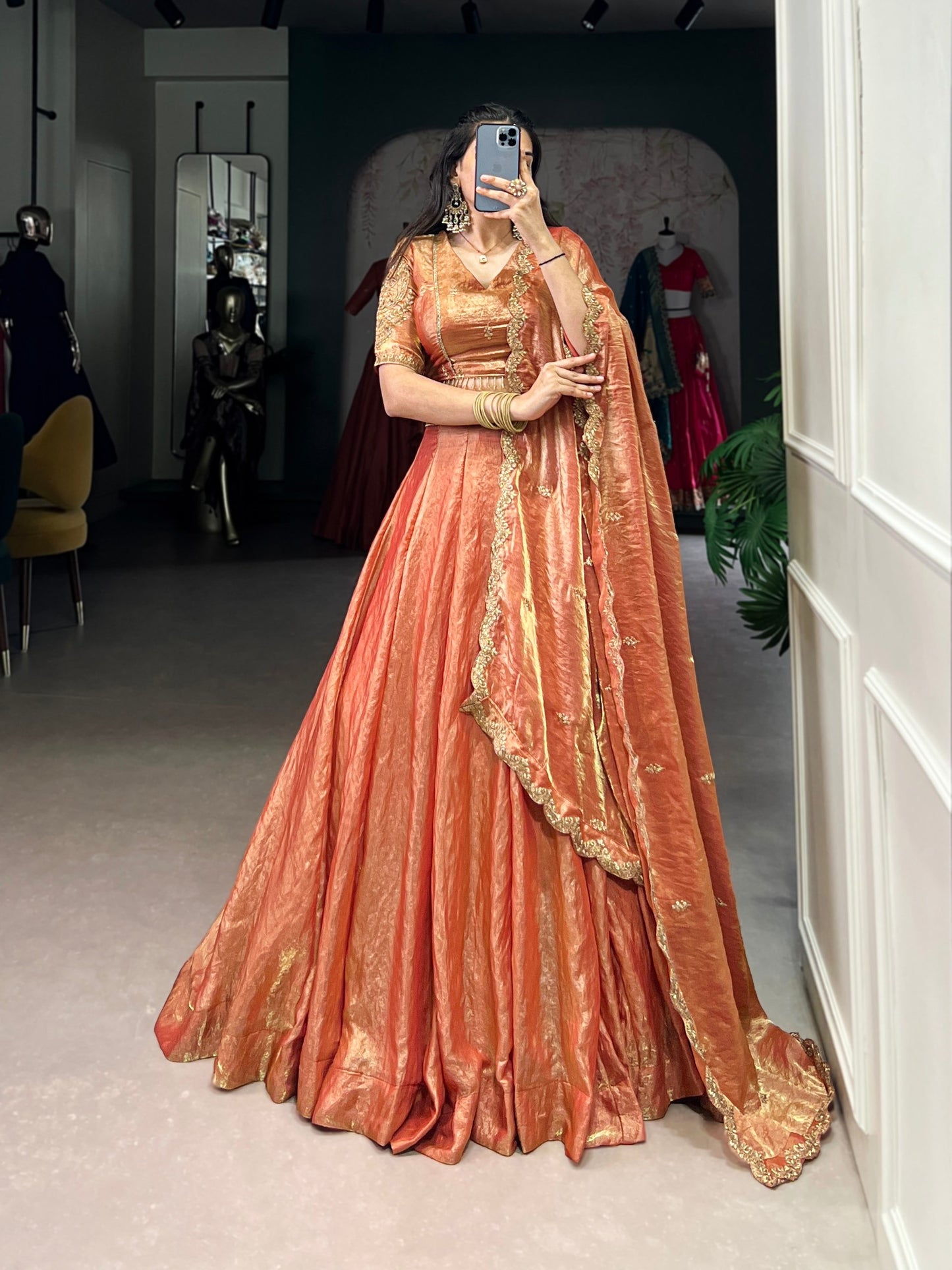 YASEMINE — Pastel Metallic Shimmer Lehenga