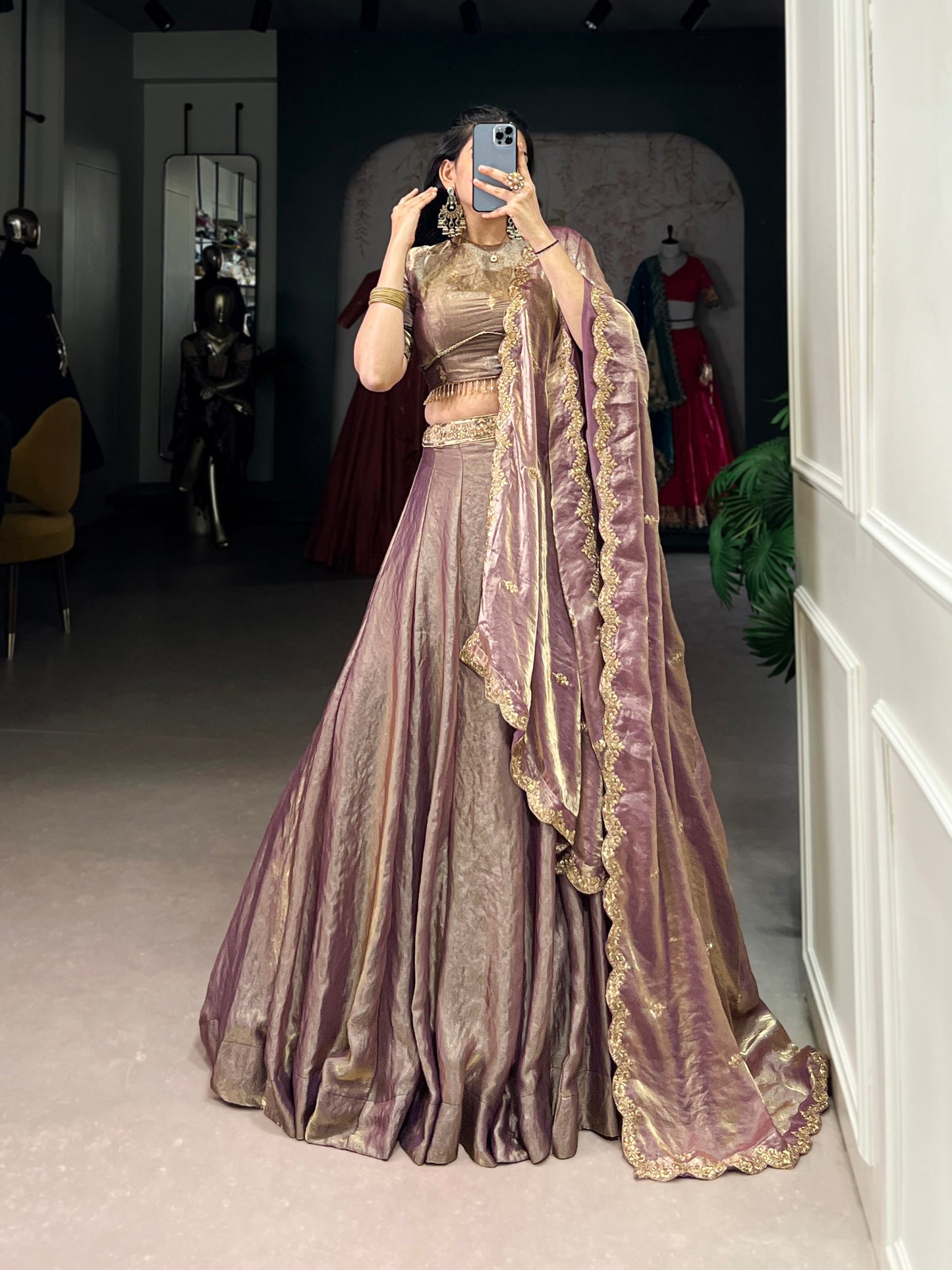 YASEMINE — Pastel Metallic Shimmer Lehenga