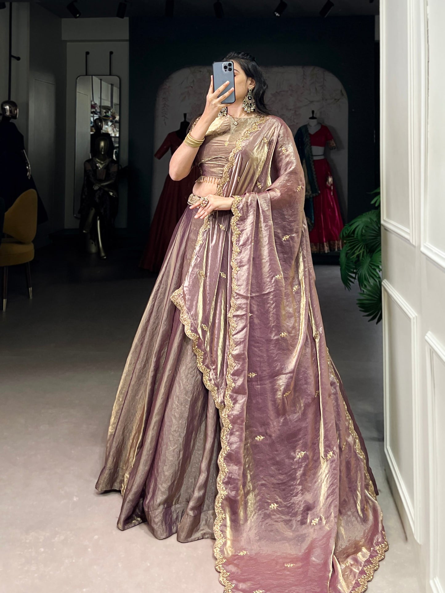 YASEMINE — Pastel Metallic Shimmer Lehenga
