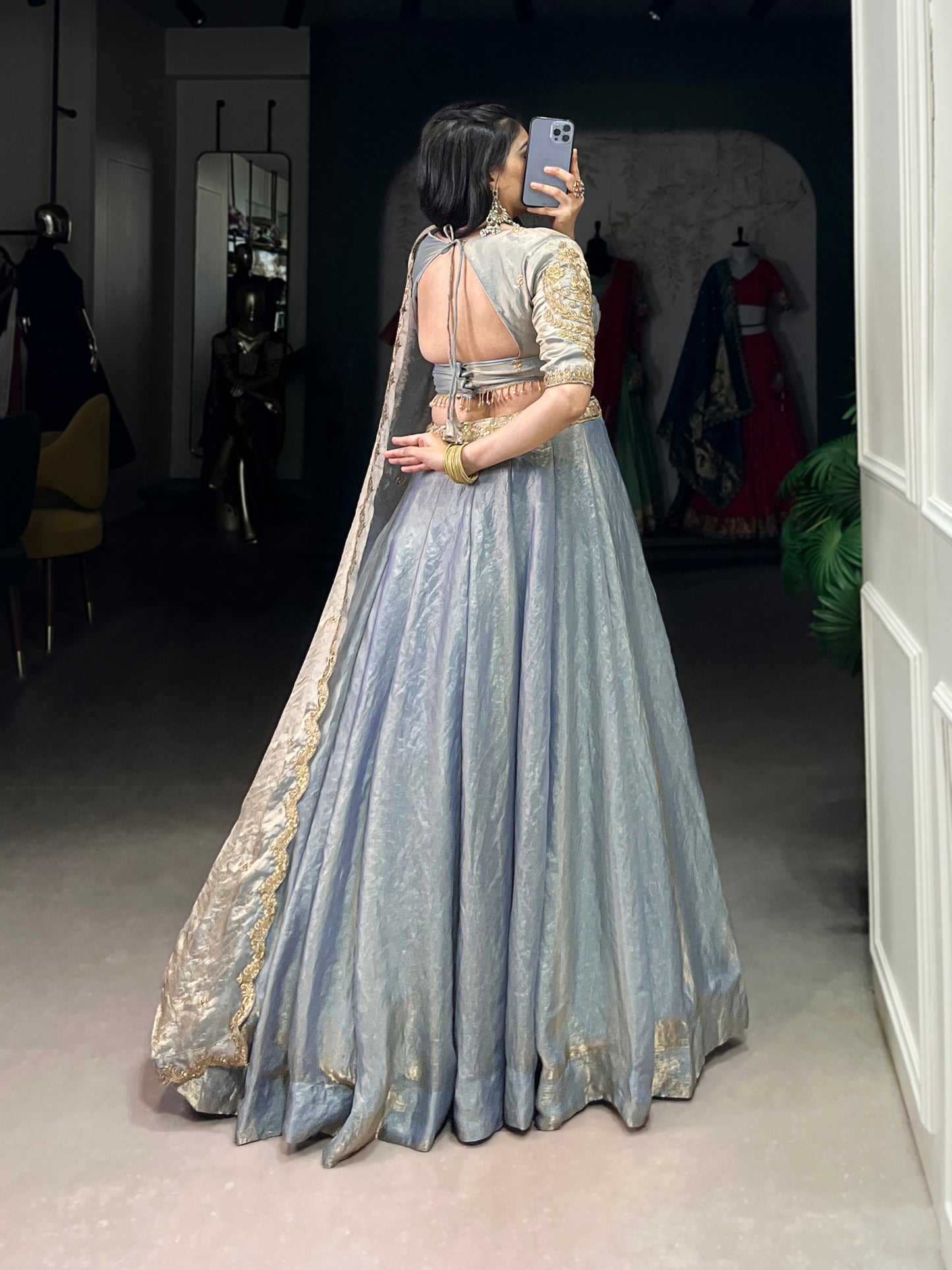 YASEMINE — Pastel Metallic Shimmer Lehenga