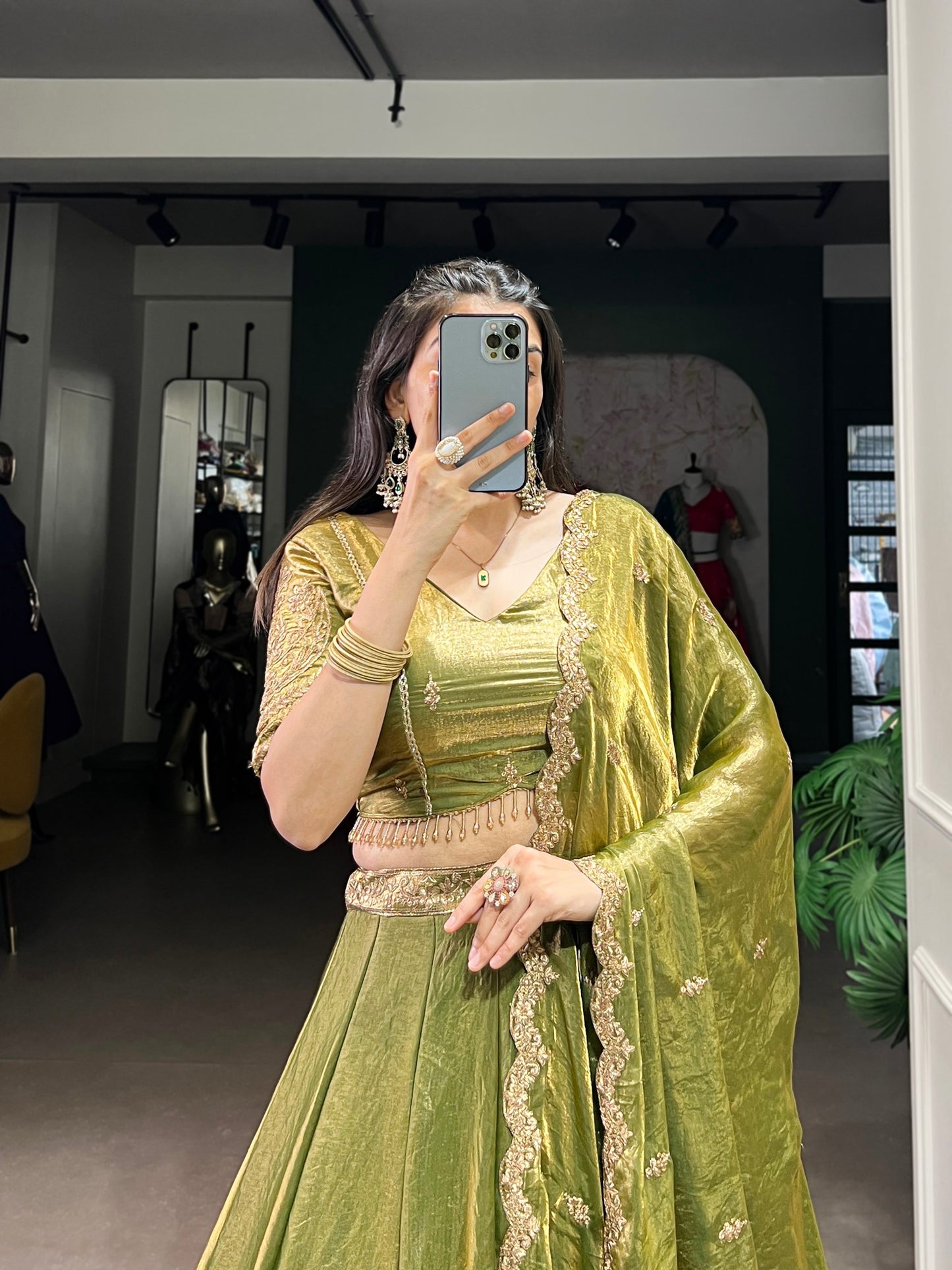 YASEMINE — Pastel Metallic Shimmer Lehenga
