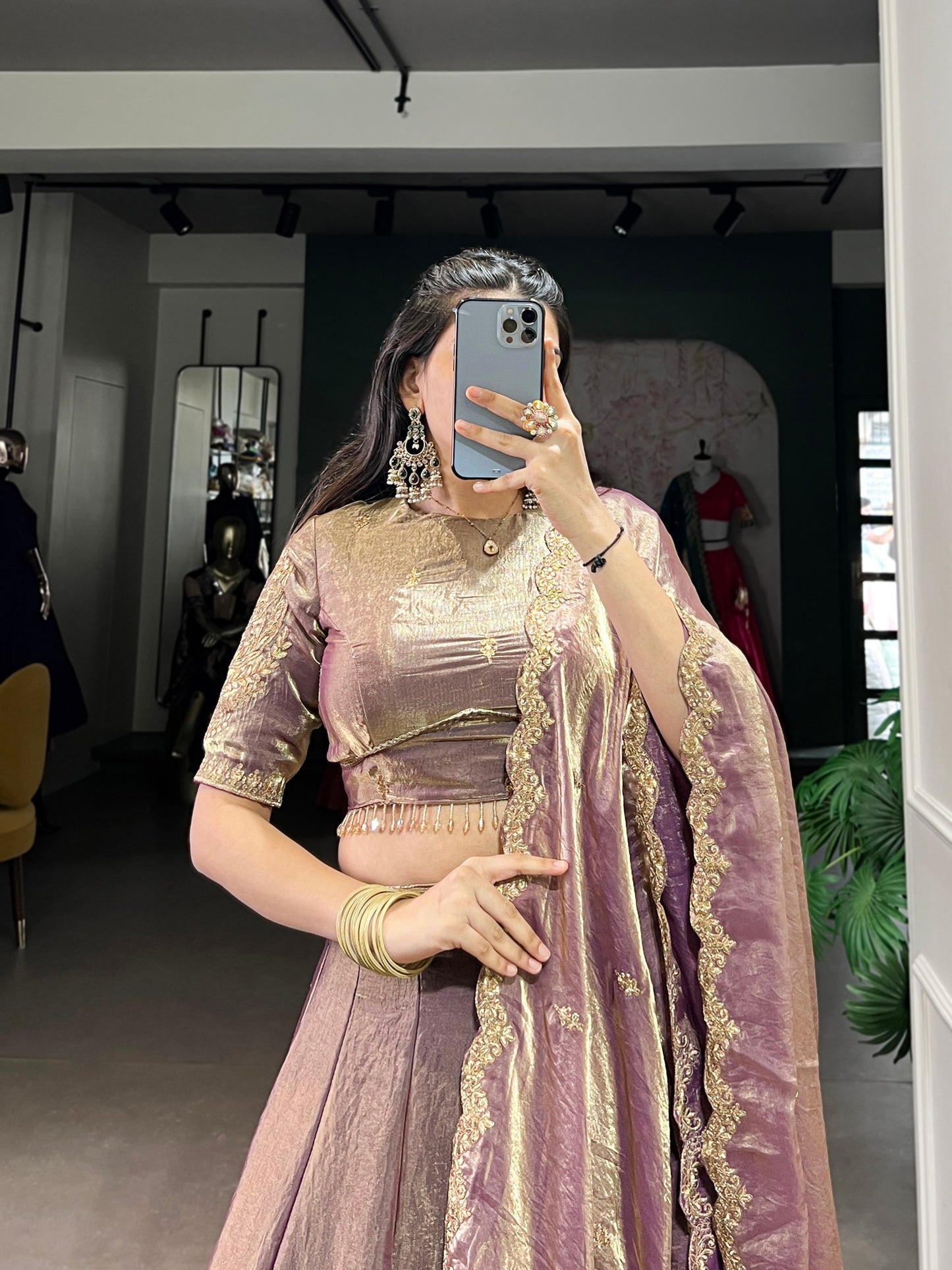 YASEMINE — Pastel Metallic Shimmer Lehenga