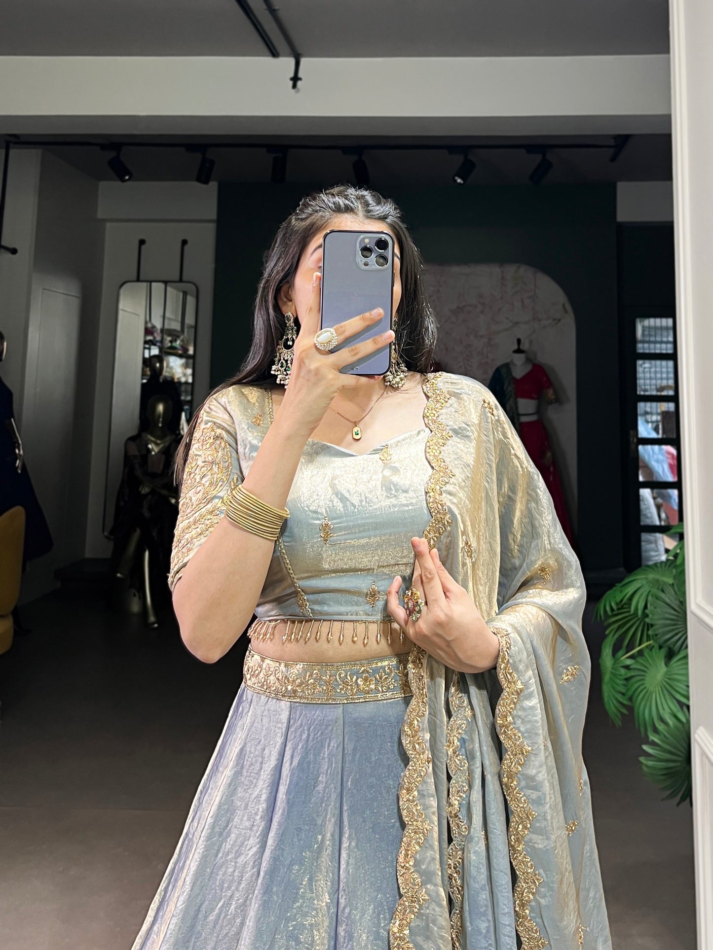 YASEMINE — Pastel Metallic Shimmer Lehenga