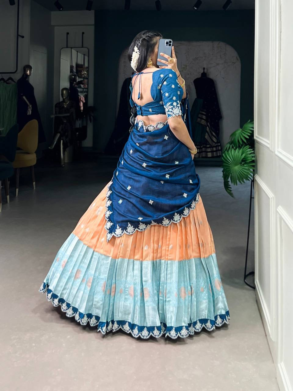 AMRITHA — Zari Kota Pastel Half Saree Lehenga