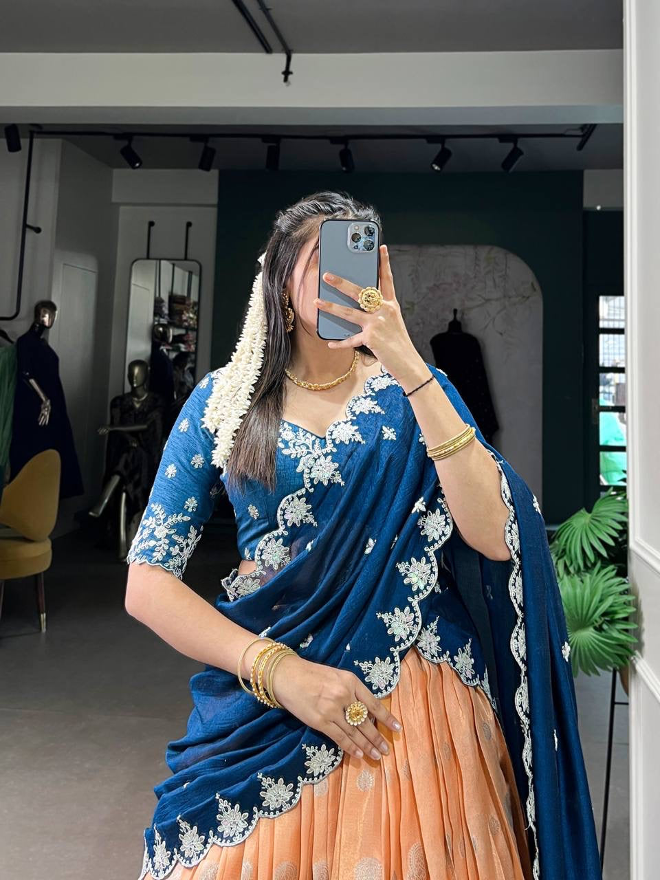 AMRITHA — Zari Kota Pastel Half Saree Lehenga