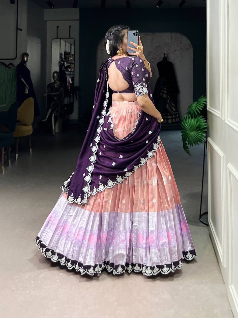 AMRITHA — Zari Kota Pastel Half Saree Lehenga