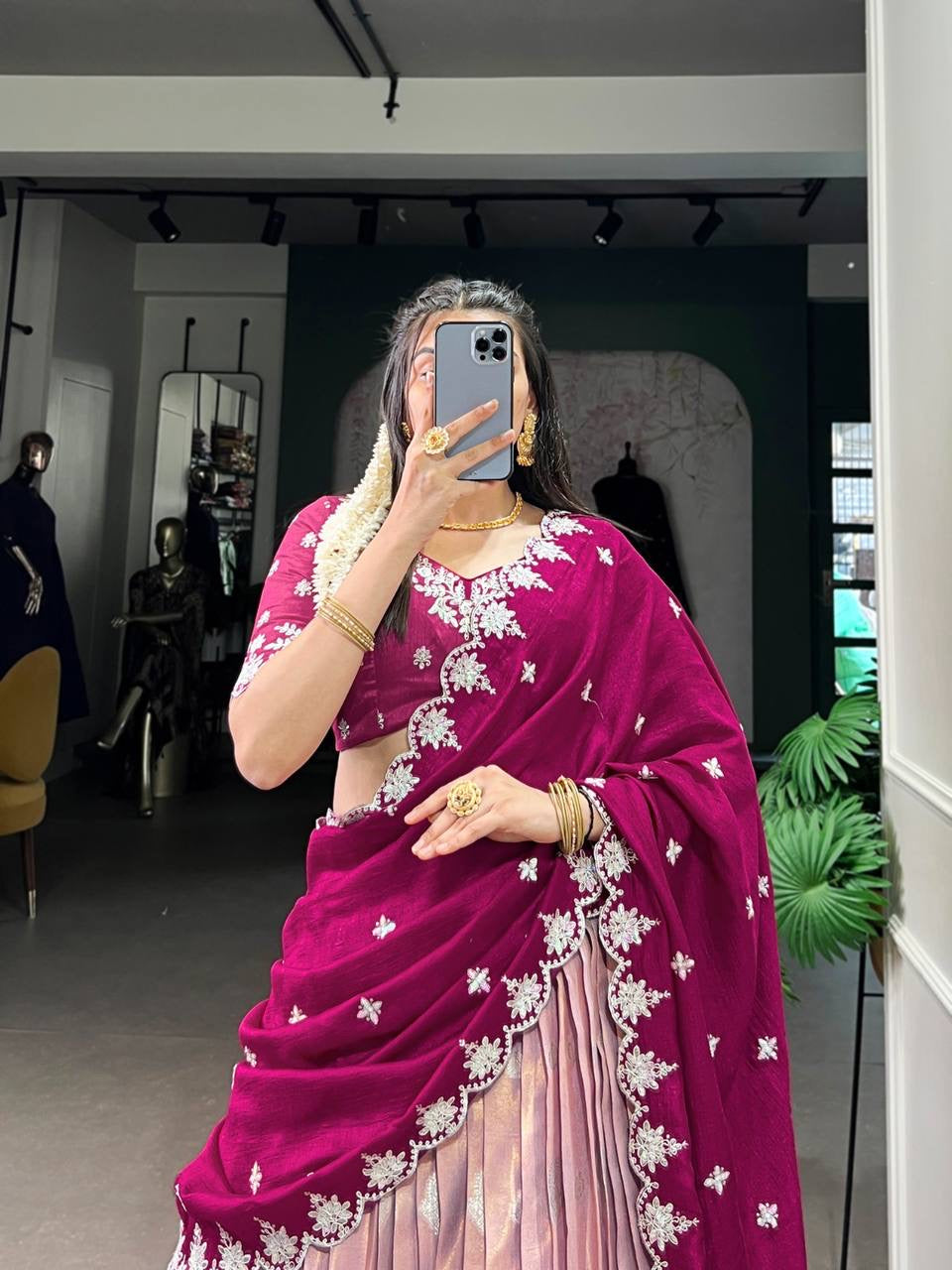 AMRITHA — Zari Kota Pastel Half Saree Lehenga