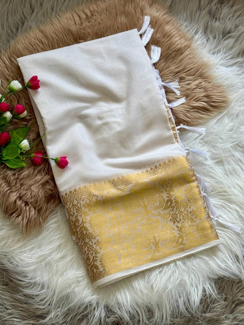 White X Gold Premium Lichi Saree