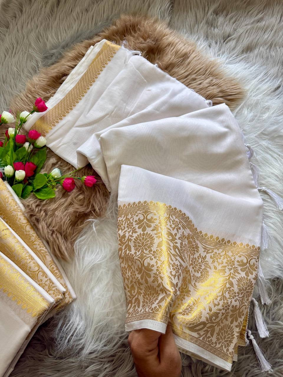 White X Gold Premium Lichi Saree