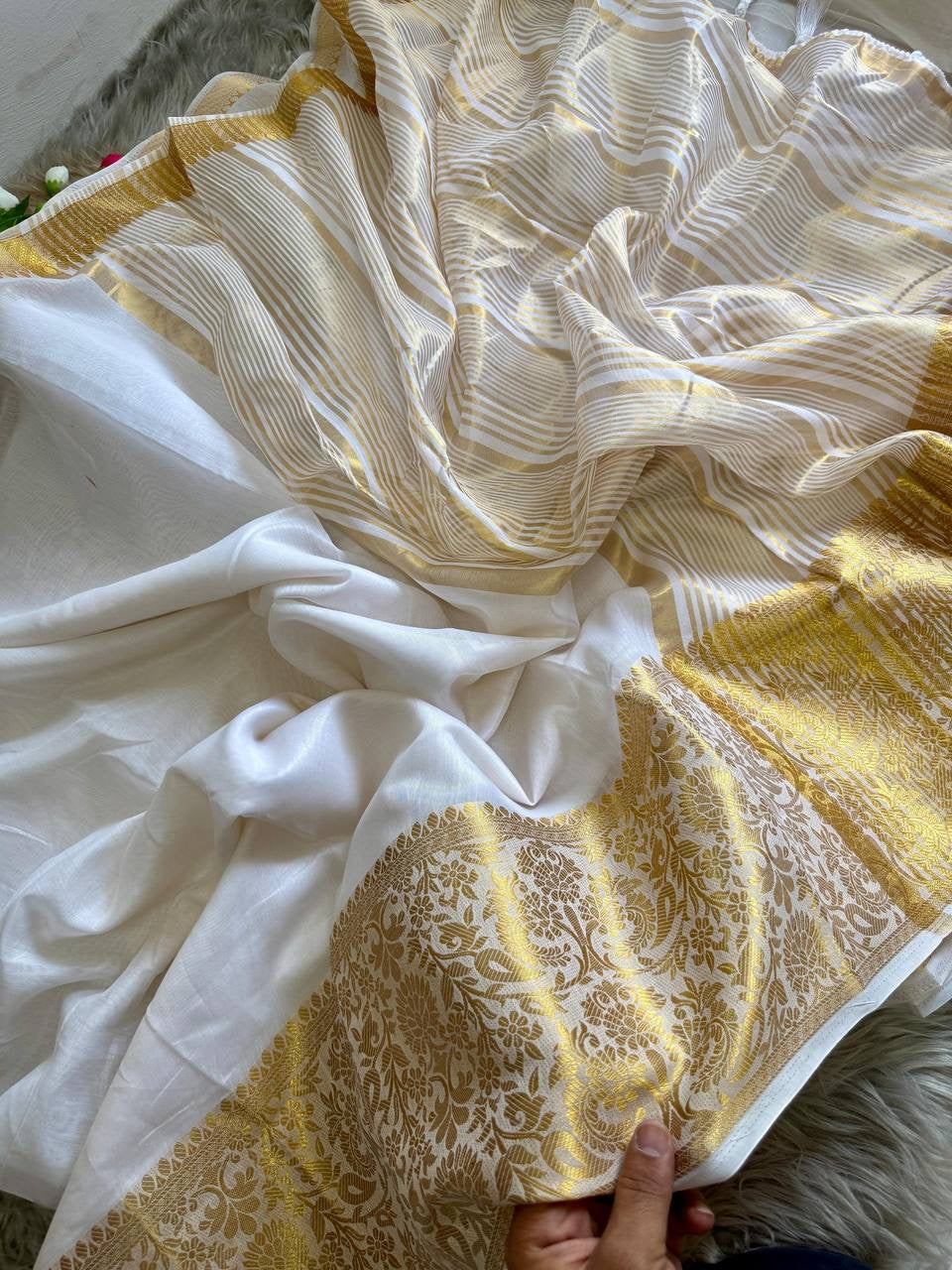 White X Gold Premium Lichi Saree