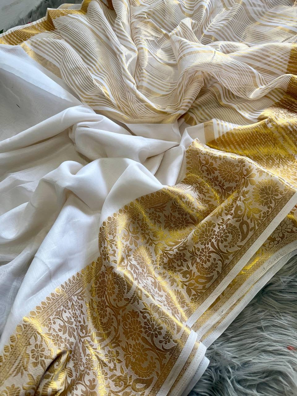 White X Gold Premium Lichi Saree