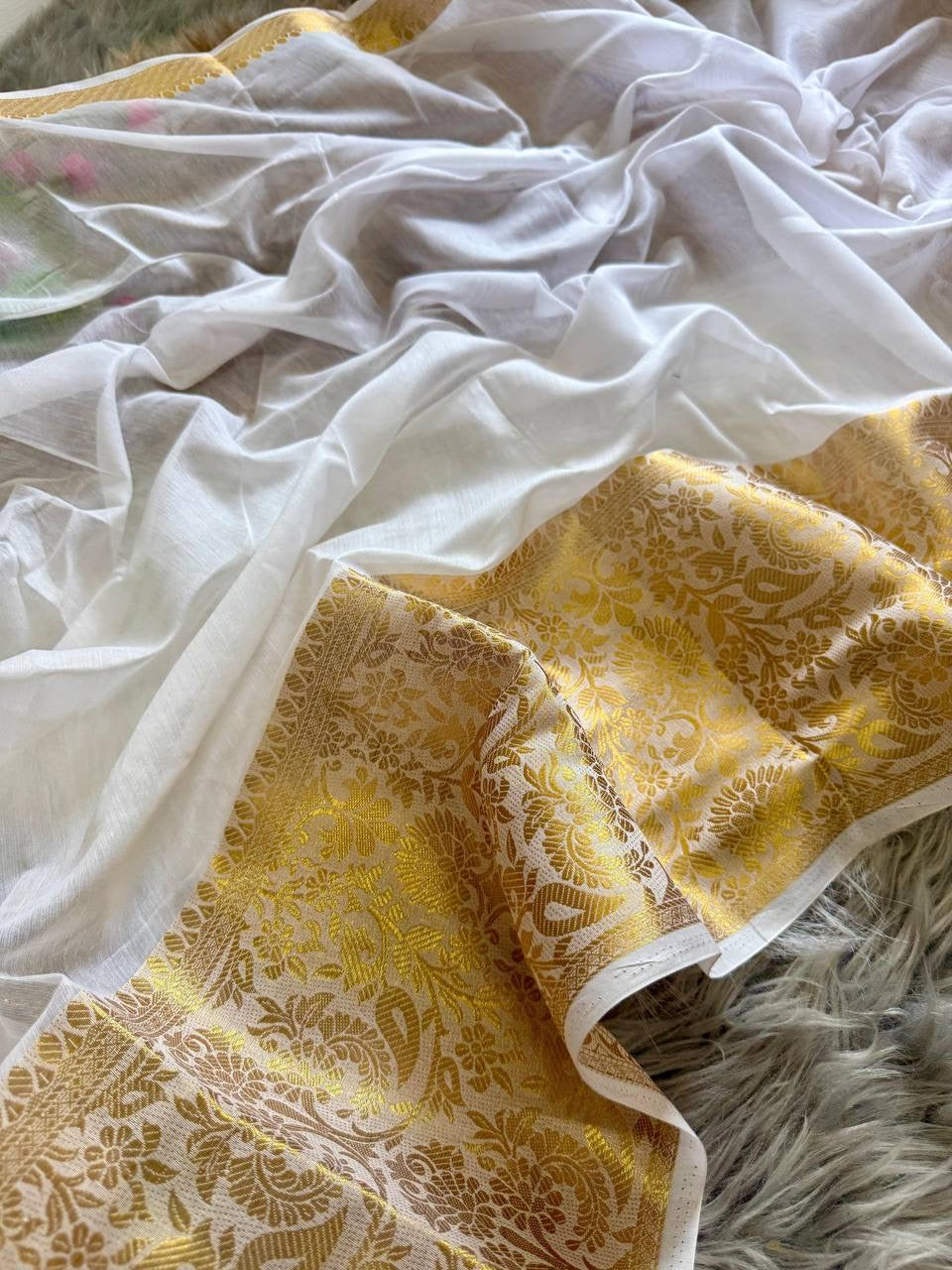 White X Gold Premium Lichi Saree
