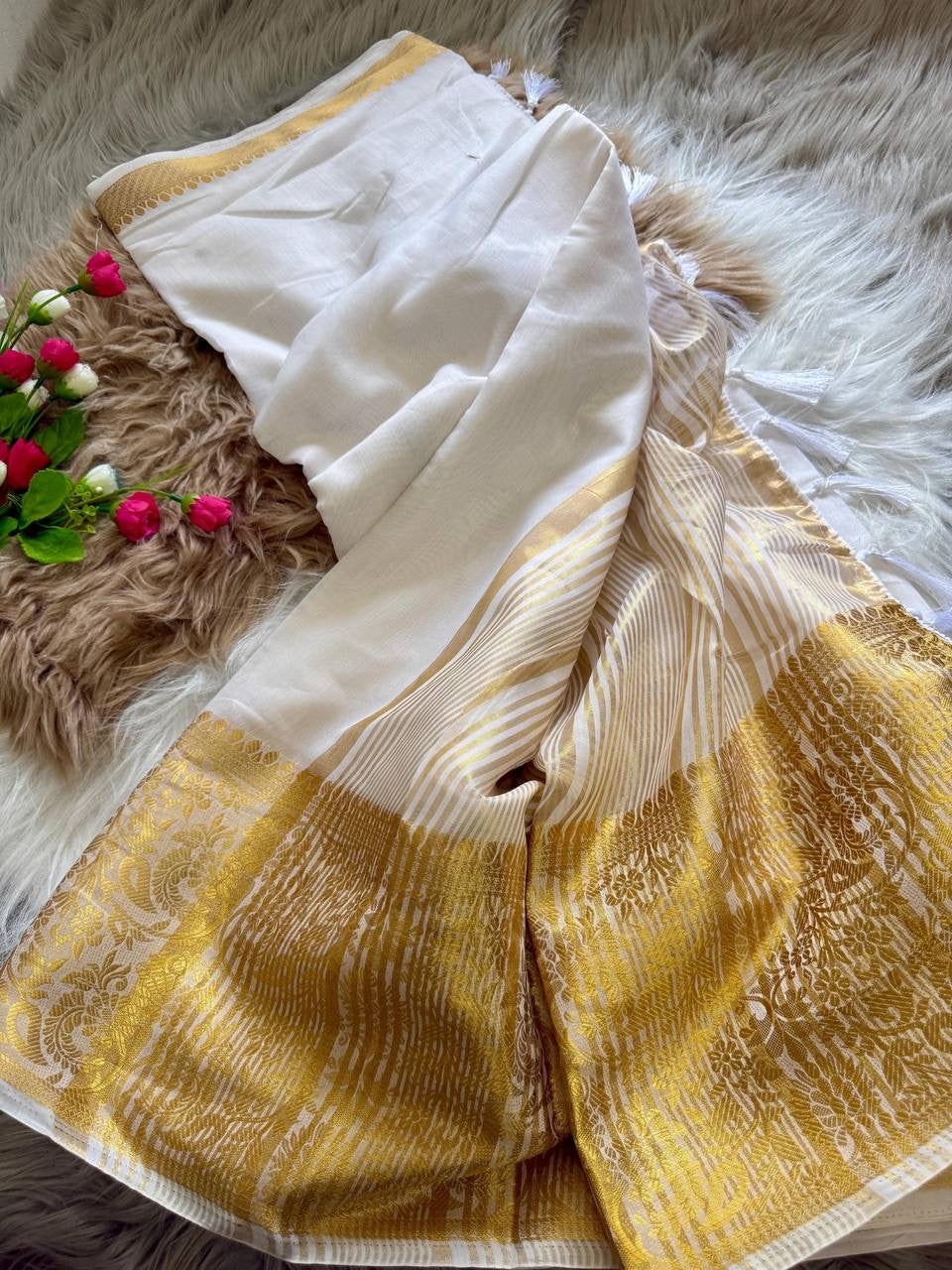 White X Gold Premium Lichi Saree