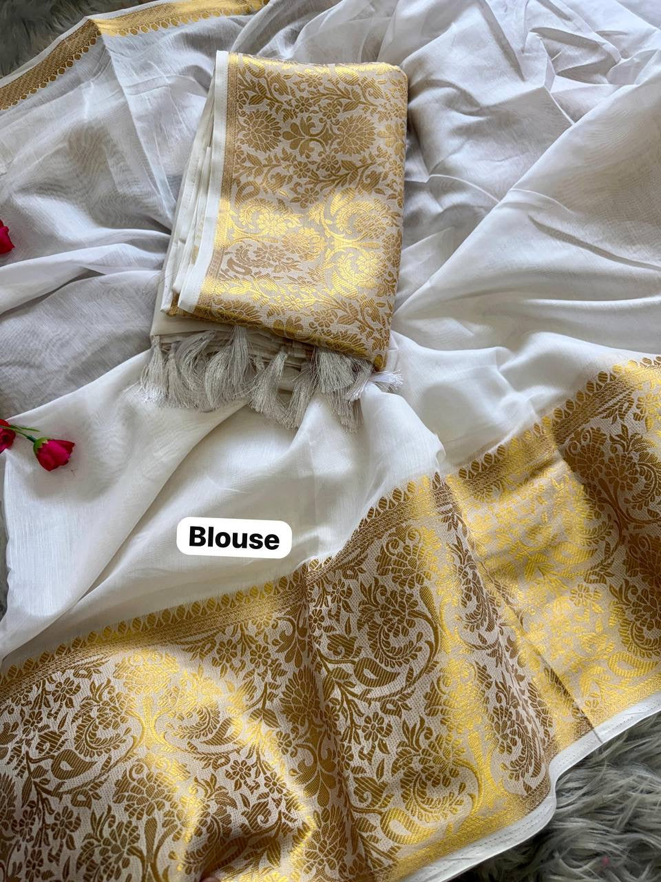 White X Gold Premium Lichi Saree