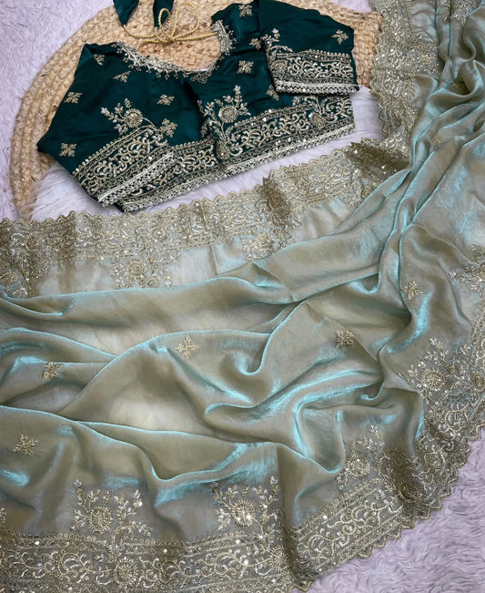 KRISTY — Fandy Satin Dinner Saree with Readymade Blouse