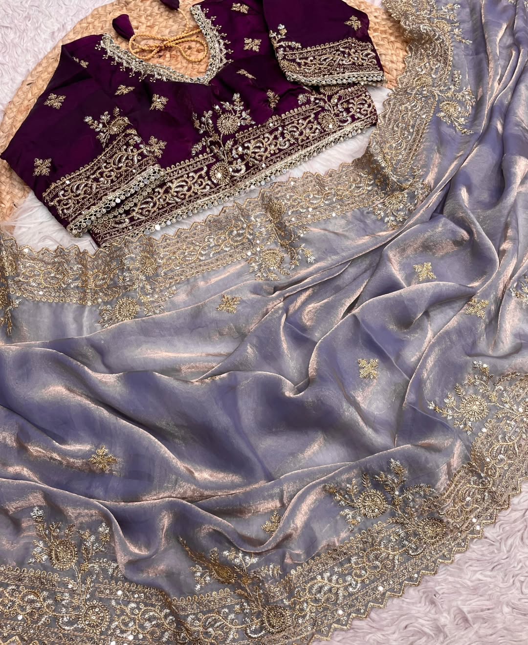 KRISTY — Fandy Satin Dinner Saree with Readymade Blouse