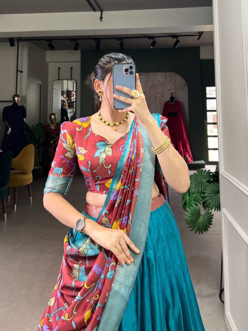 CHADRIIKA — Kalamkari Dola Silk Half Saree Lehenga