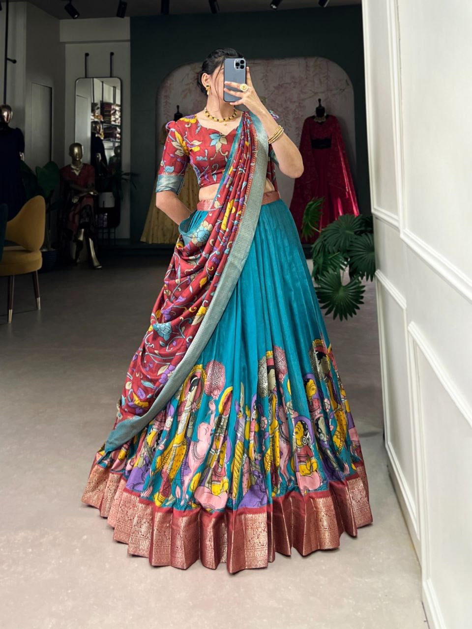 CHADRIIKA — Kalamkari Dola Silk Half Saree Lehenga