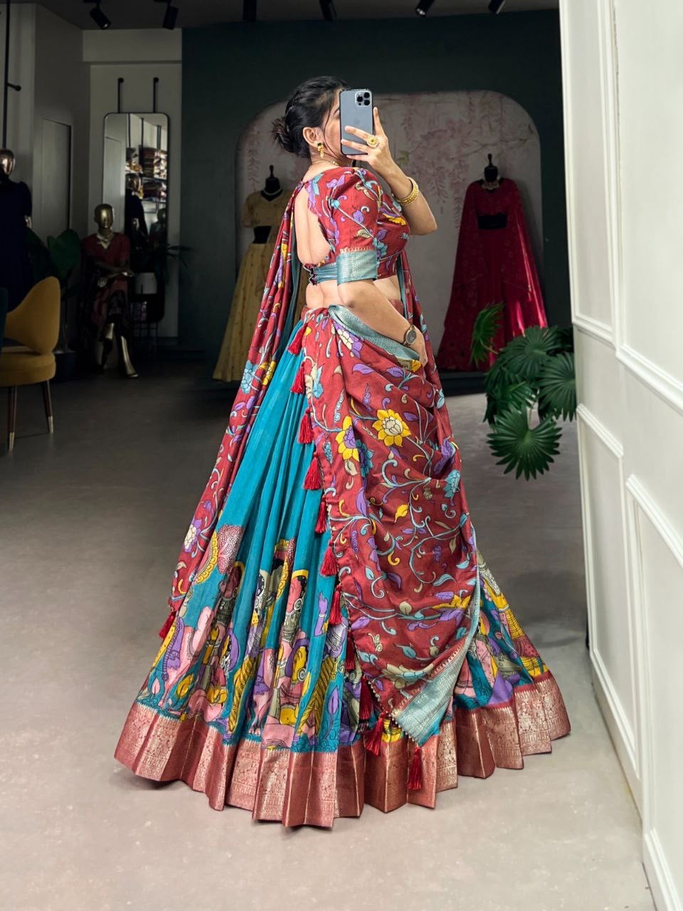 CHADRIIKA — Kalamkari Dola Silk Half Saree Lehenga