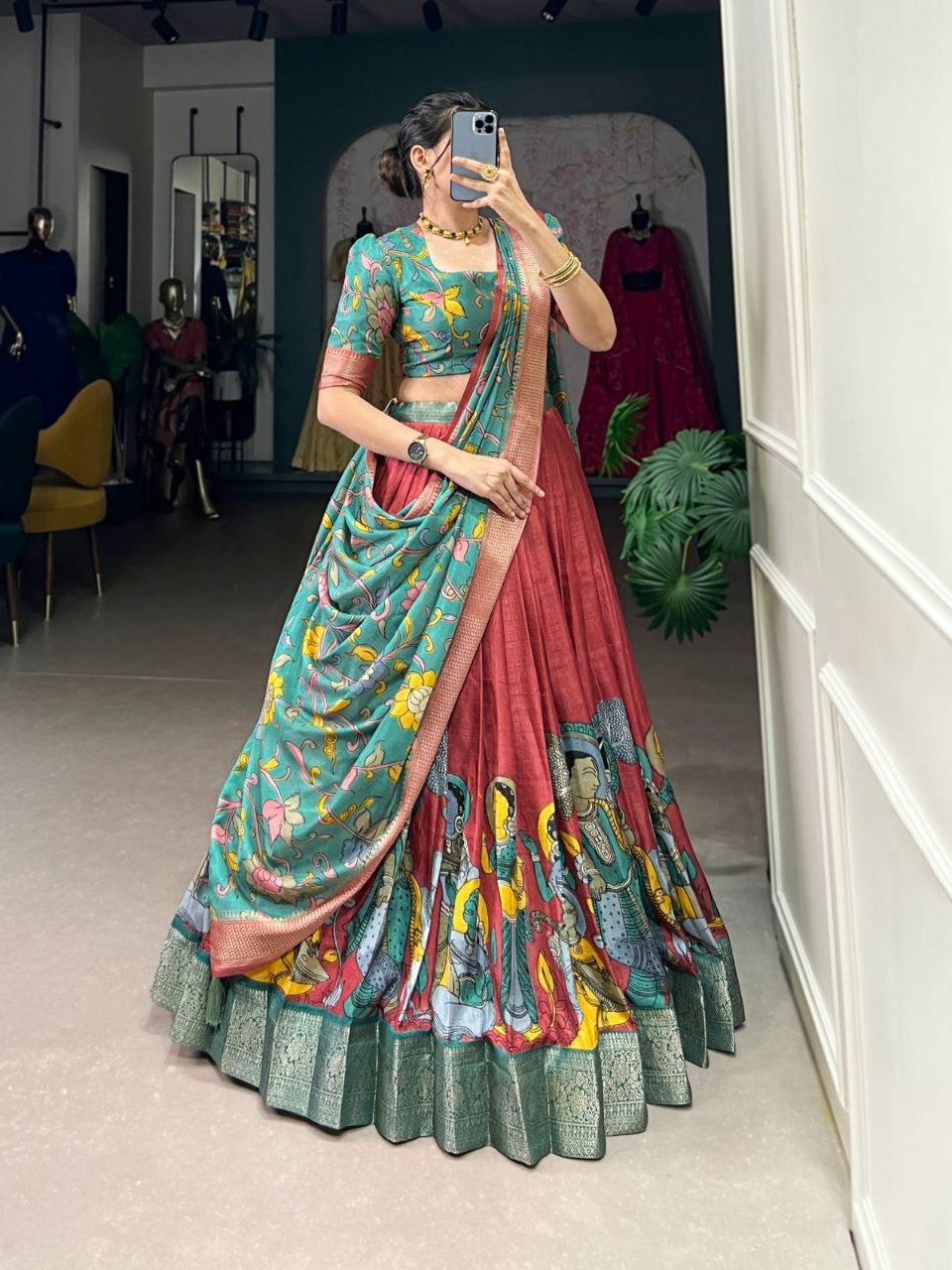 CHADRIIKA — Kalamkari Dola Silk Half Saree Lehenga