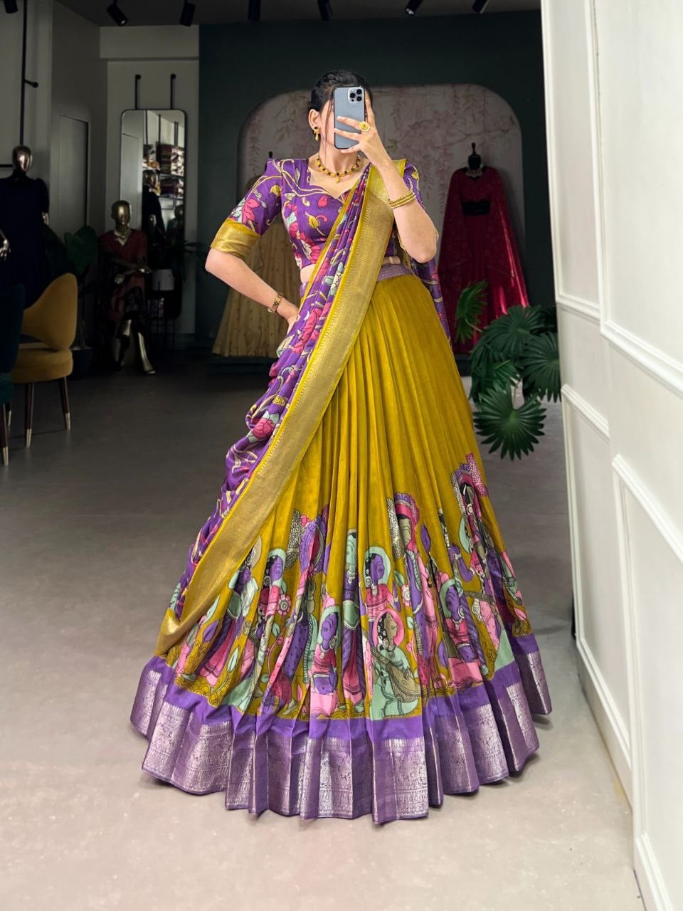 CHADRIIKA — Kalamkari Dola Silk Half Saree Lehenga