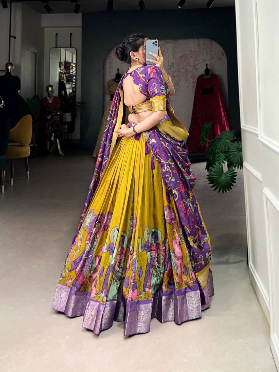 CHADRIIKA — Kalamkari Dola Silk Half Saree Lehenga