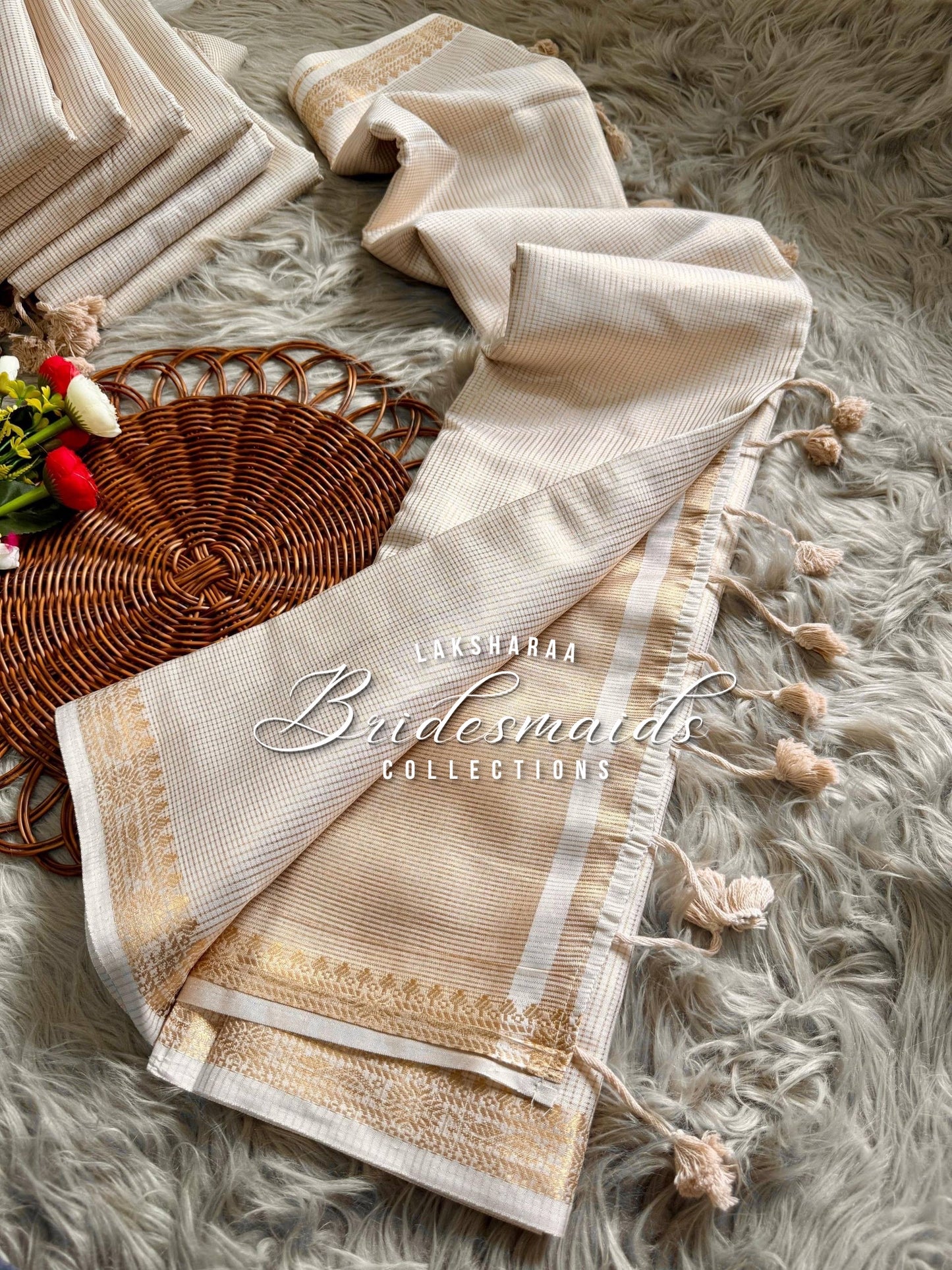 Bridesmaid Special - Kasavu Cream X Gold Saree