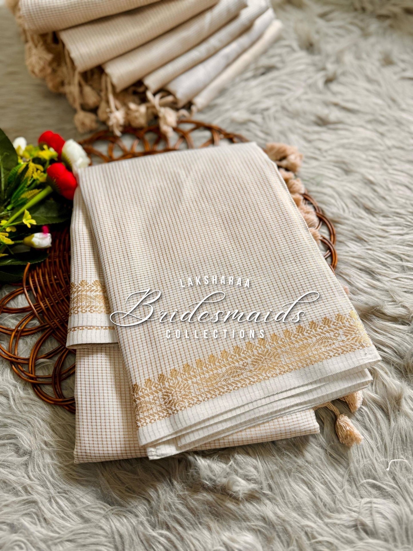 Bridesmaid Special - Kasavu Cream X Gold Saree
