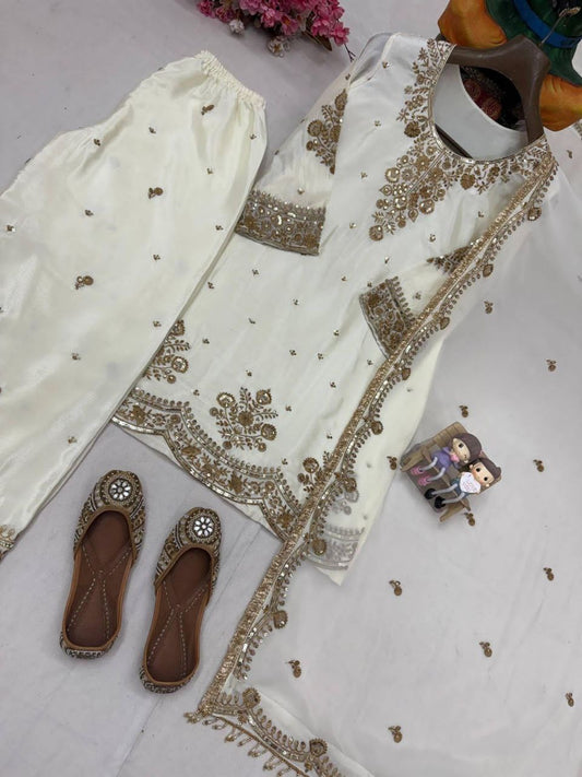 MAJNU β Georgette Cream Pakistani Salwar Kameez - Laksharaa Sarees