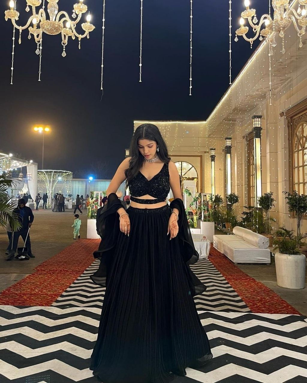 RAVINA - Black Readymade Lehenga