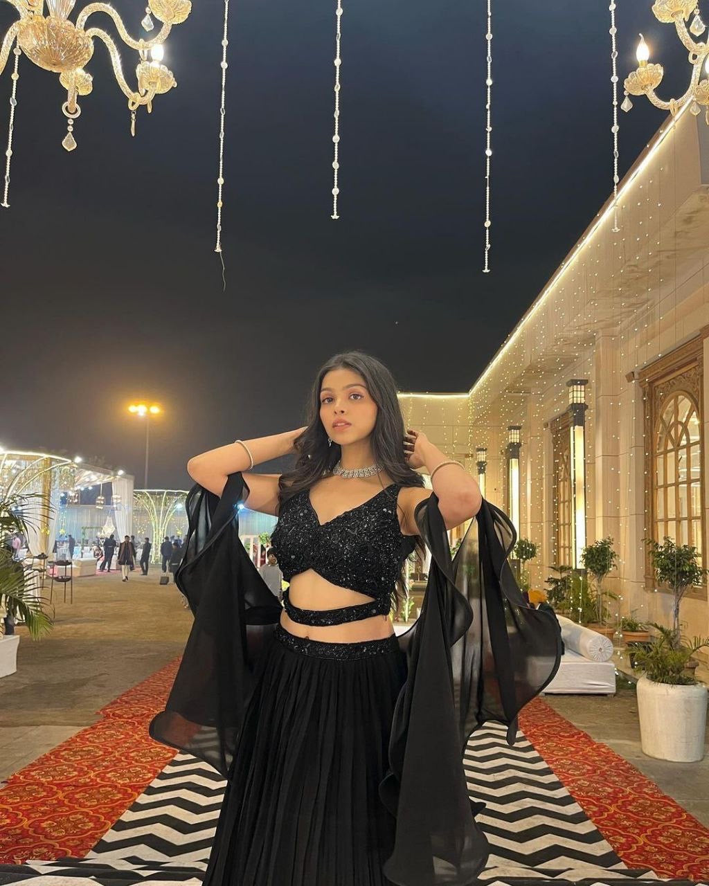 RAVINA - Black Readymade Lehenga
