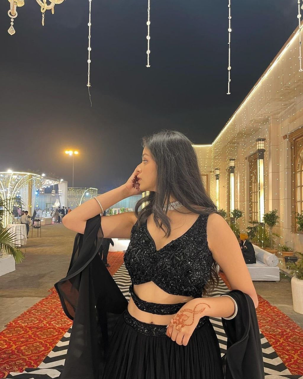 RAVINA - Black Readymade Lehenga