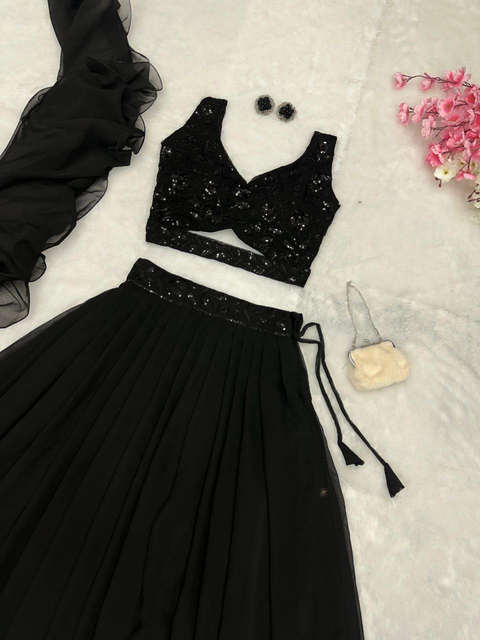RAVINA - Black Readymade Lehenga
