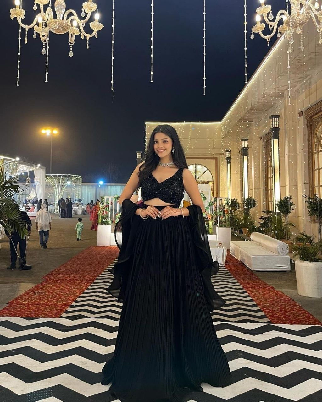 RAVINA - Black Readymade Lehenga