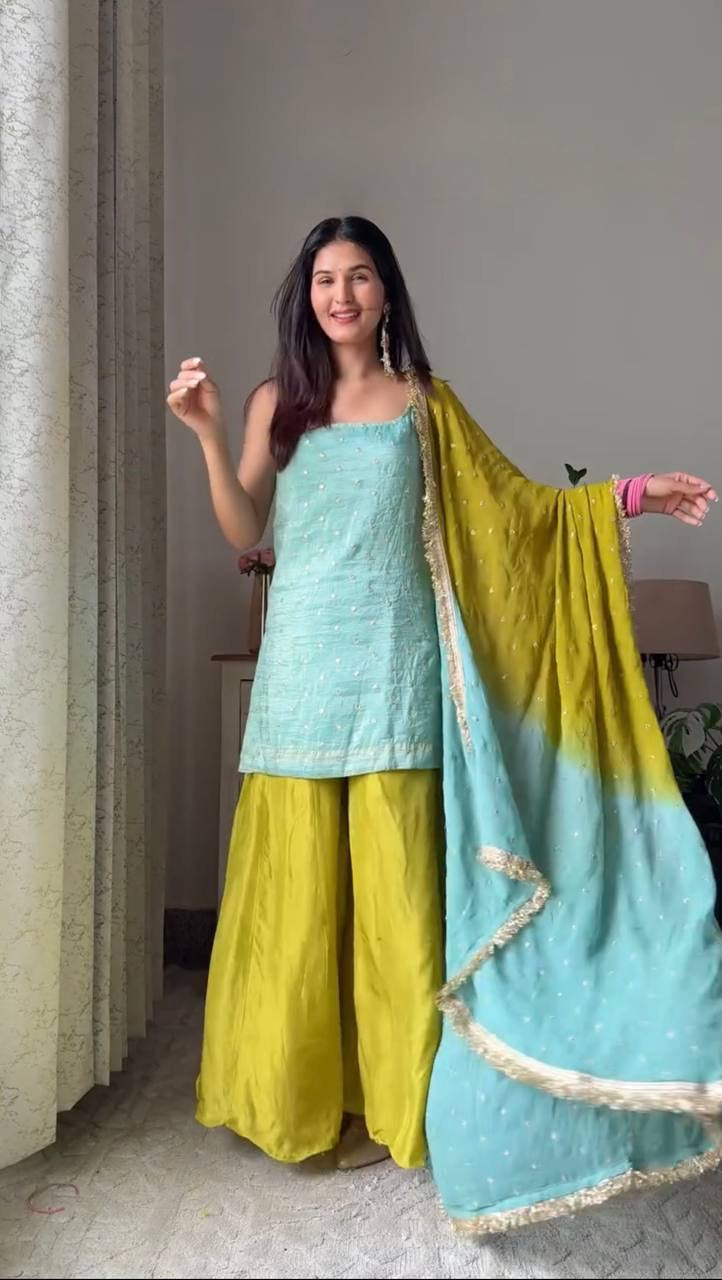 Diwali Special — Green x Turquoise Pallazo Suit