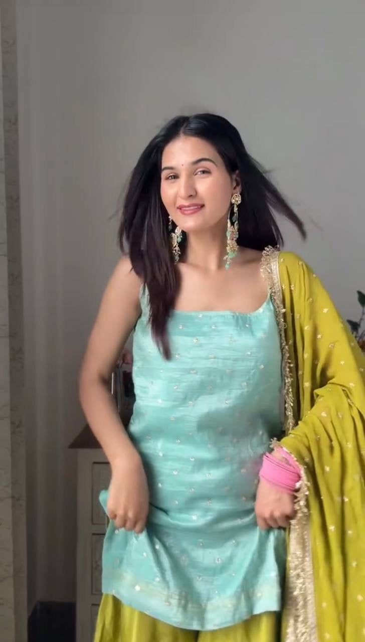 Diwali Special — Green x Turquoise Pallazo Suit