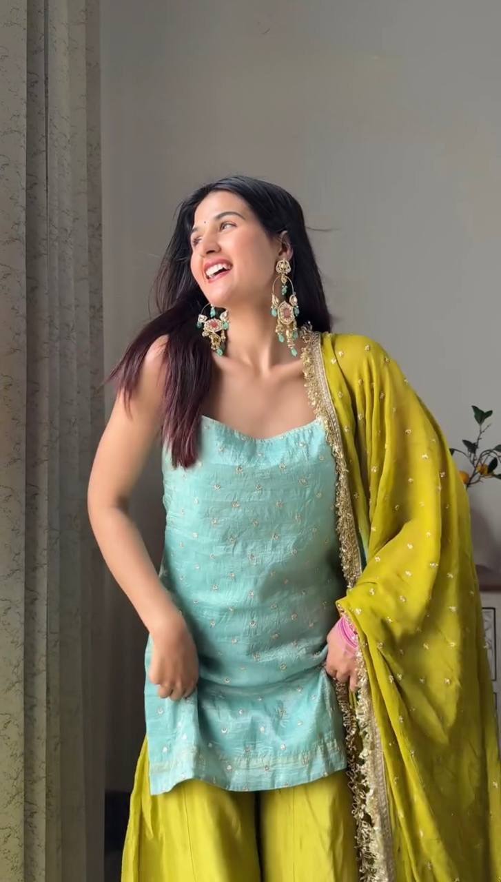 Diwali Special — Green x Turquoise Pallazo Suit